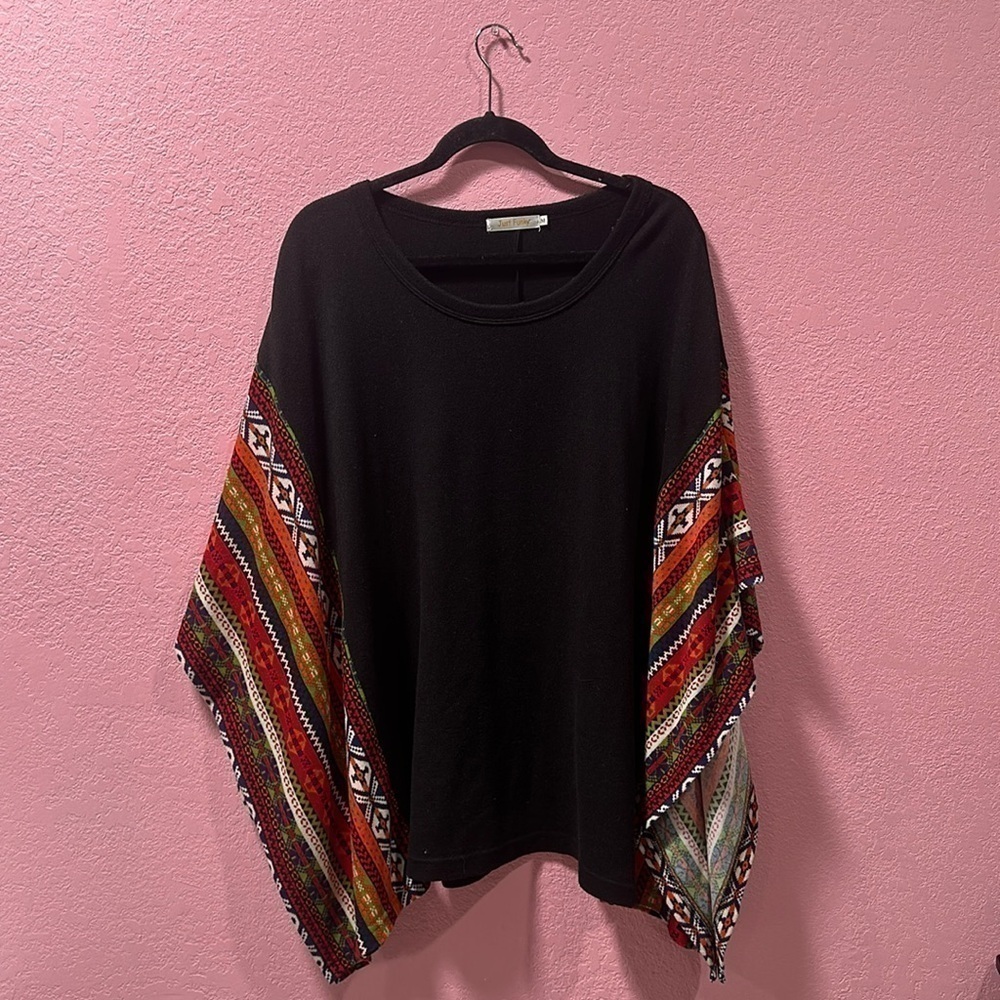 JUST FUNKY Black Aztec Sweater Poncho Size M